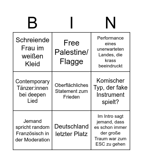 ESC 2024 Bingo Card