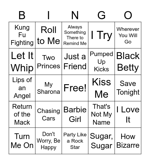 One Hit Wonder Bingo #1 Bingo Card