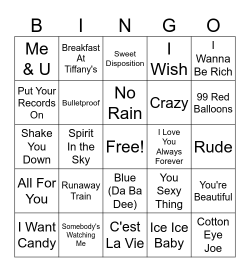 One Hit Wonder Bingo #2 Bingo Card
