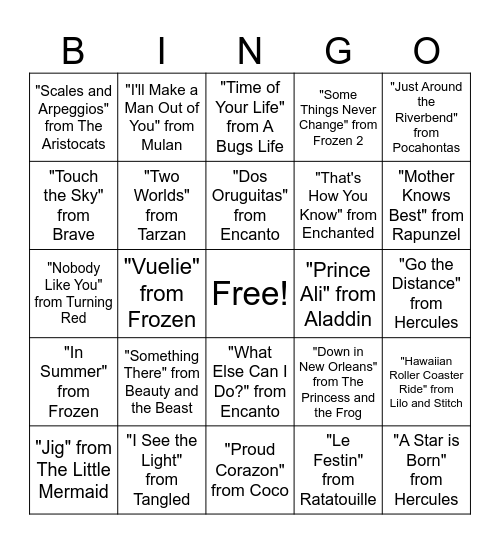 Disney Bingo Card