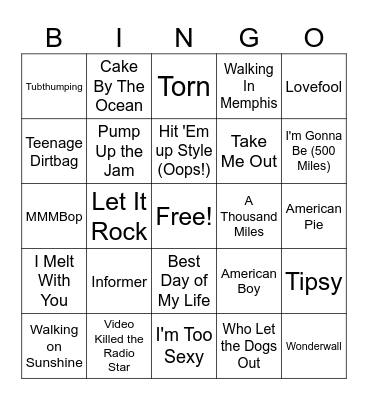 One Hit Wonder Bingo #3 Bingo Card