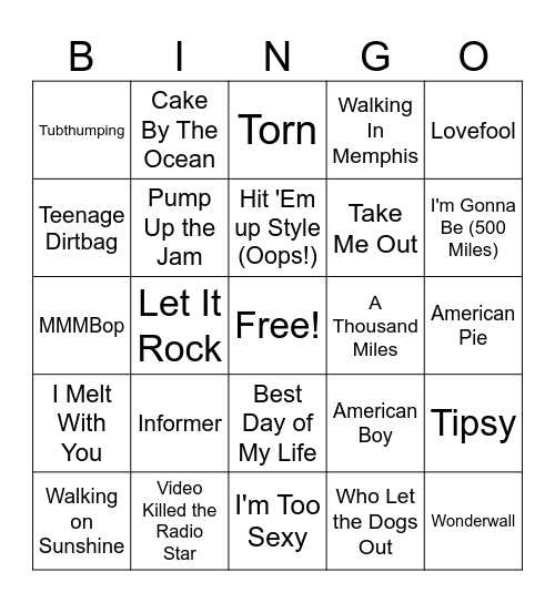 One Hit Wonder Bingo #3 Bingo Card