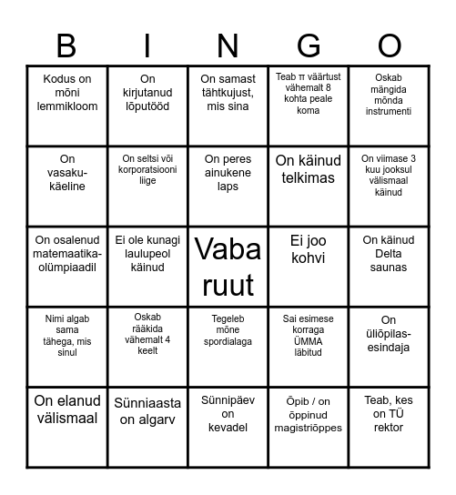 Leia keegi, kes/kelle... Bingo Card