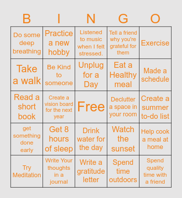 Mental Health Awareness Bingo Card