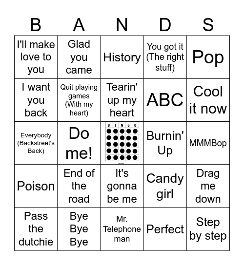 Best Boy Band Songs Bingo Card