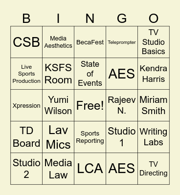BECA Bingo Card