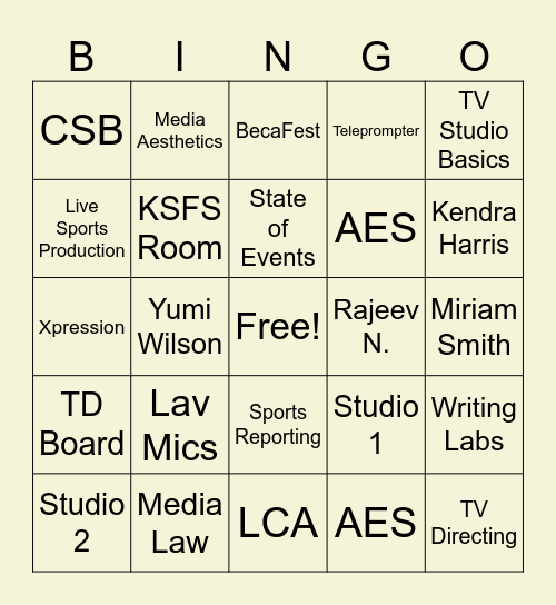 BECA Bingo Card