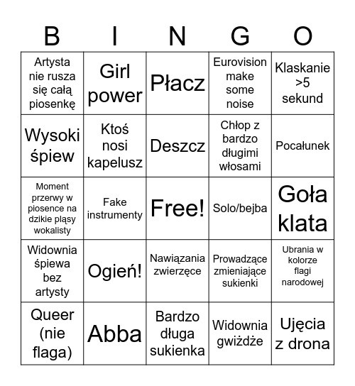 Eurowizja 1 semi Bingo Card