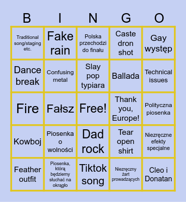 Eurovision Semi-Finals Part 1 Bingo Card