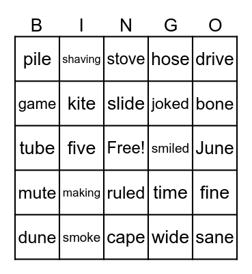Long vowel Bingo Card