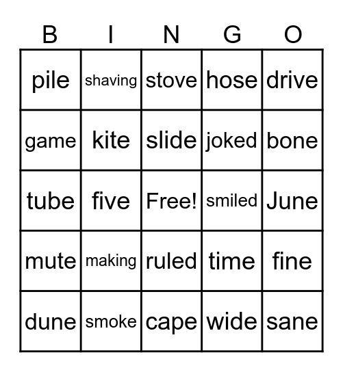 Long vowel Bingo Card