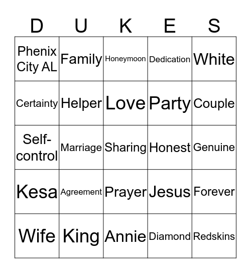 Love, Marriage and Survival Bingo Card