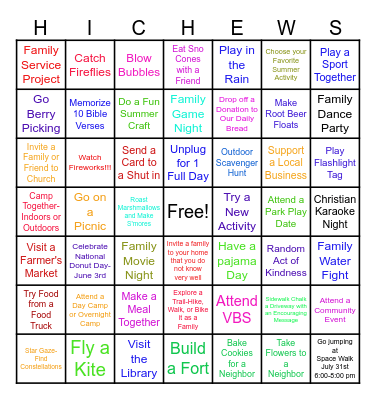 "Hi Chews" Summer Fun Bingo Card