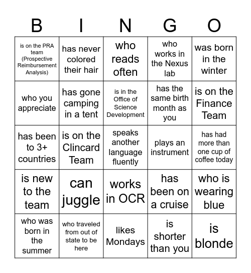 "Find Someone Who" and get their signature! Bingo Card