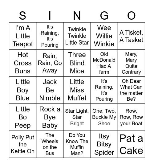Nursey Rhymes Bingo Card