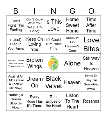 Power Ballads Bingo Card