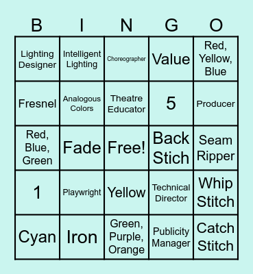 Tech Theatre Final Exam Bingo Card