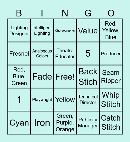 Tech Theatre Final Exam Bingo Card