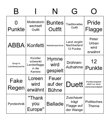 ESC Bingo 2024 Bingo Card