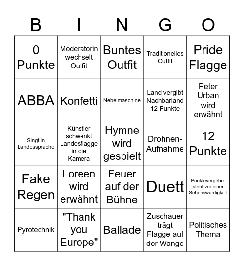 ESC Bingo 2024 Bingo Card