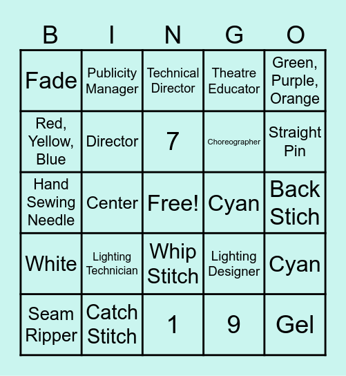 Tech Theatre Final Exam Bingo Card