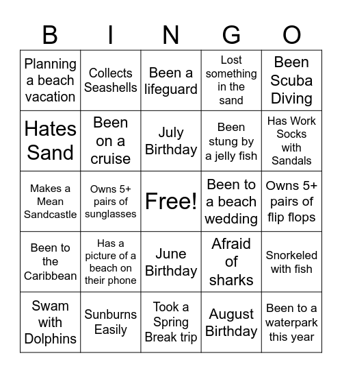 Island Theme Icebreaker Bingo Card