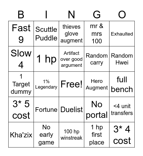 Double Up Bingo Card