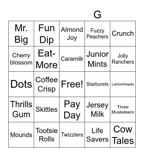 Candy Bingo Card