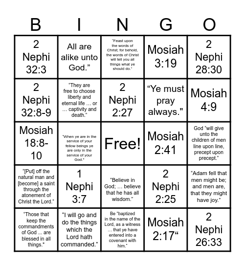 Book of Mormon Doctrinal Mastery Bingo Card