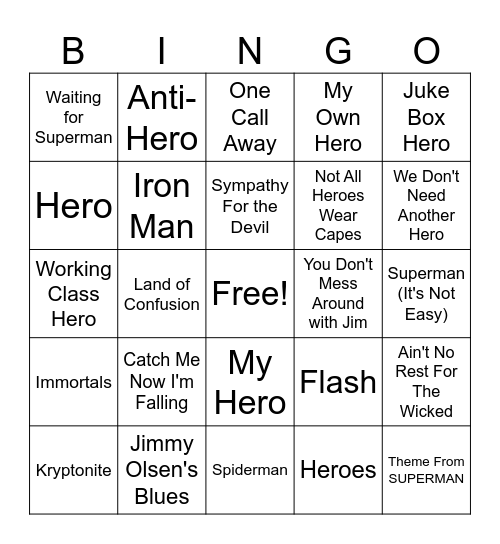 That's Just Super Bingo Card