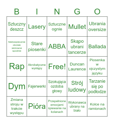 Eurowizja 2024 Bingo Card