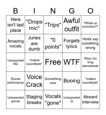 EUROVISION Bingo Card