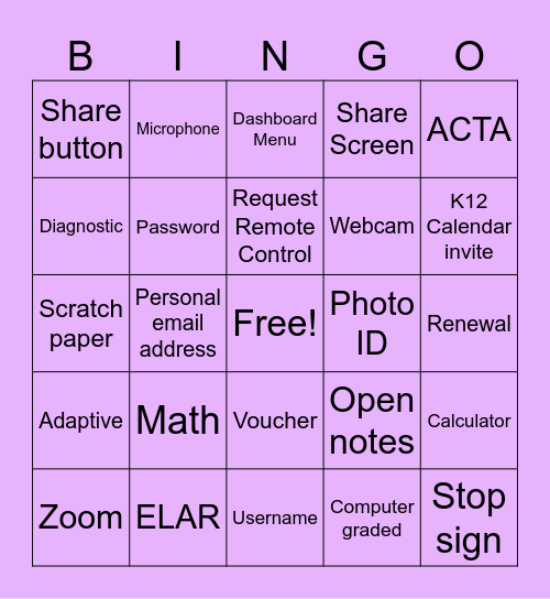 TSIA2 Proctoring Bingo Card