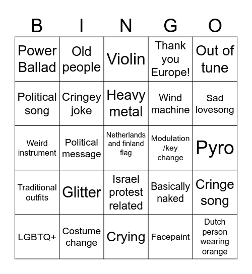 Korvfisk ESC SF1 bingo 2024 Bingo Card