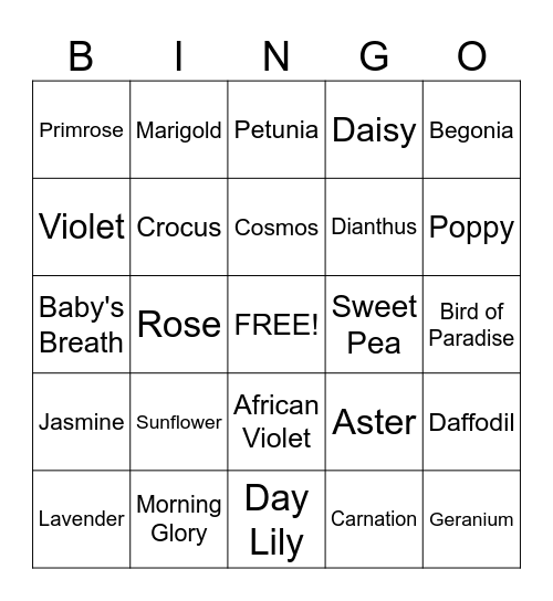 Flowers Bingo Card