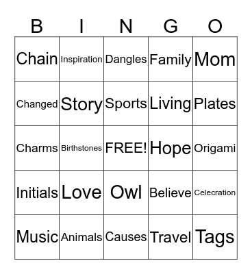 Origami Owl Bingo Card