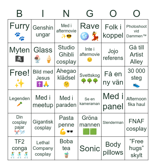 Närcon Sommar 2024 Bingo Card