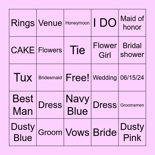 Bridal Bingo Card