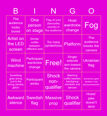 Eurovision 2024 Bingo Card