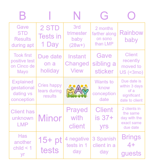 May SONOGO Bingo Card