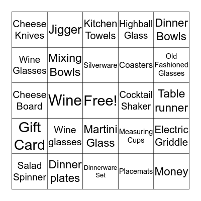 Susan's Bridal Shower  Bingo Card