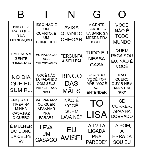 BINGO DAS MÃES Bingo Card