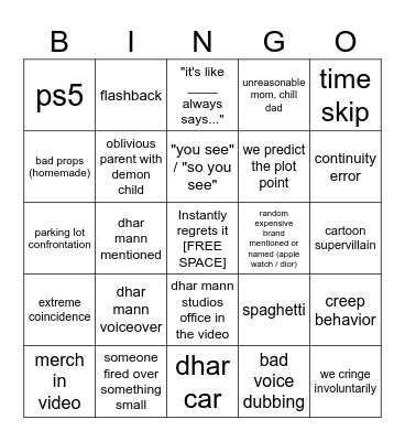 Dhar Mann Bingo v4 Bingo Card