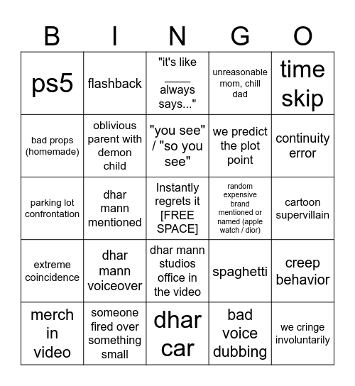 Dhar Mann Bingo v4 Bingo Card