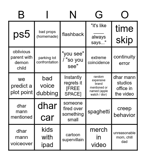 Dhar Mann Bingo v4.5 Bingo Card