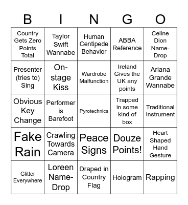 2024 Eurovision Song Contest Bingo Card