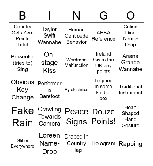 2024 Eurovision Song Contest Bingo Card