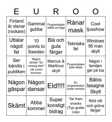 EUROVISION Bingo Card