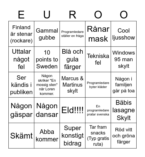 EUROVISION Bingo Card