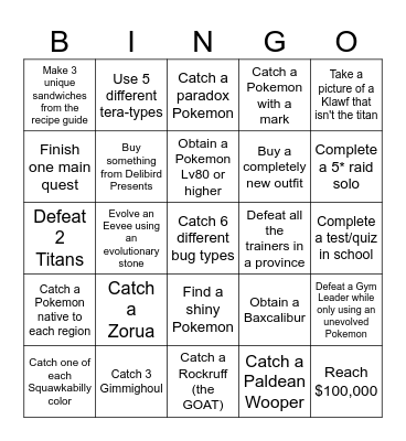 Scarlet/Violet Bingo Card